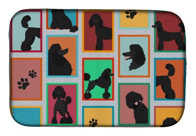 Lots of Black Standard Poodle Dish Drying Mat Absorbent Dish Drying Mat Pad for Kitchen Counter Dish Drainer Mat for Countertop, 14 x 21", Multic