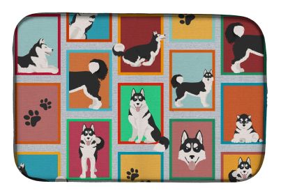 Lots of Siberian Husky Dish Drying Mat Absorbent Dish Drying Mat Pad for Kitchen Counter Dish Drainer Mat for Countertop, 14 x 21", Multicolor