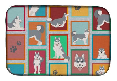 Lots of Grey Siberian Husky Dish Drying Mat Absorbent Dish Drying Mat Pad for Kitchen Counter Dish Drainer Mat for Countertop, 14 x 21", Multicol