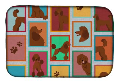 Lots of Chocolate Standard Poodle Dish Drying Mat Absorbent Dish Drying Mat Pad for Kitchen Counter Dish Drainer Mat for Countertop, 14 x 21"