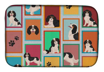 Lots of Tricolor Cavalier Spaniel Dish Drying Mat Absorbent Dish Drying Mat Pad for Kitchen Counter Dish Drainer Mat for Countertop, 14 x 21"