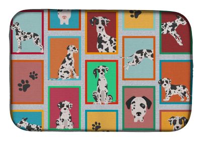Lots of Harlequin Natural Ears Great Dane Dish Drying Mat Absorbent Dish Drying Mat Pad for Kitchen Counter Dish Drainer Mat for Countertop, 14 x