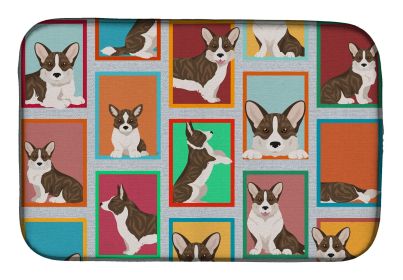 Lots of Brindle Cardigan Corgi Dish Drying Mat Absorbent Dish Drying Mat Pad for Kitchen Counter Dish Drainer Mat for Countertop, 14 x 21", Multi