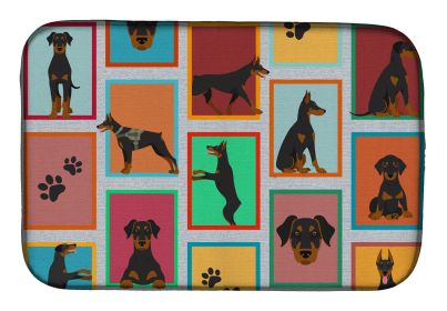 Lots of Doberman Pinscher Dish Drying Mat Absorbent Dish Drying Mat Pad for Kitchen Counter Dish Drainer Mat for Countertop, 14 x 21", Multicolor