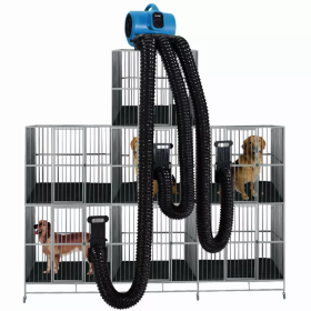 Professional 3 Speed Pet Grooming Dog Cage Dryer with Multi Drying Hose Kit, Timer & Filters