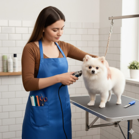 Pet Grooming Apron (Color: Blue, size: small)