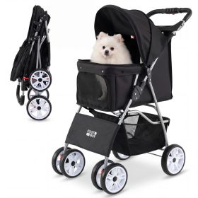 4 Wheel Pet Stroller for Small Dogs up to 33 LBS (Color: Black)