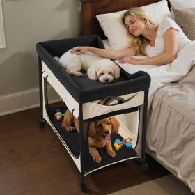 Foldable Bunk Dog Bed With Wheels And Side Storage Bags (Option: Beige)